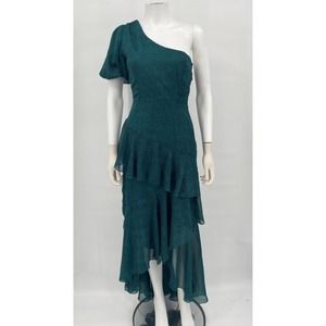 Floret Studios Dress Teal One Shoulder Chiffon Midi Women's Sz XS NEW NWT N128